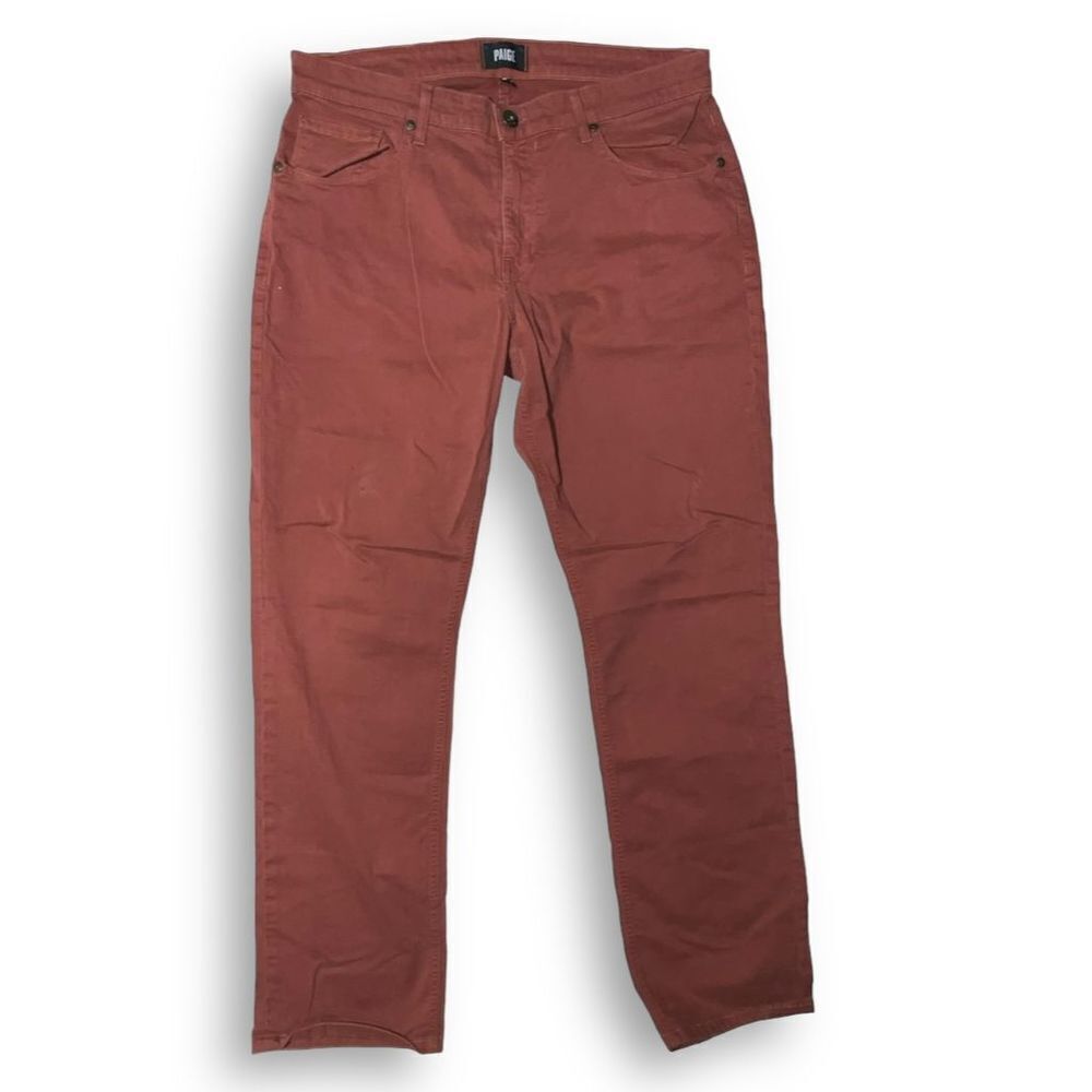 👖PAIGE Normandie Jeans 🧱 Rust Brown Men’s 33x38 Slim Straight Fit Premium Denim
